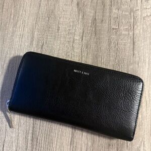 Matt & Nat Black Zip Around Wallet with Silver Hardware